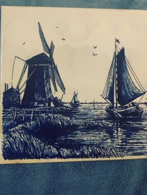 Windmill and Sailboat & Strawberry And Grape Vine Wall Tiles, Vintage